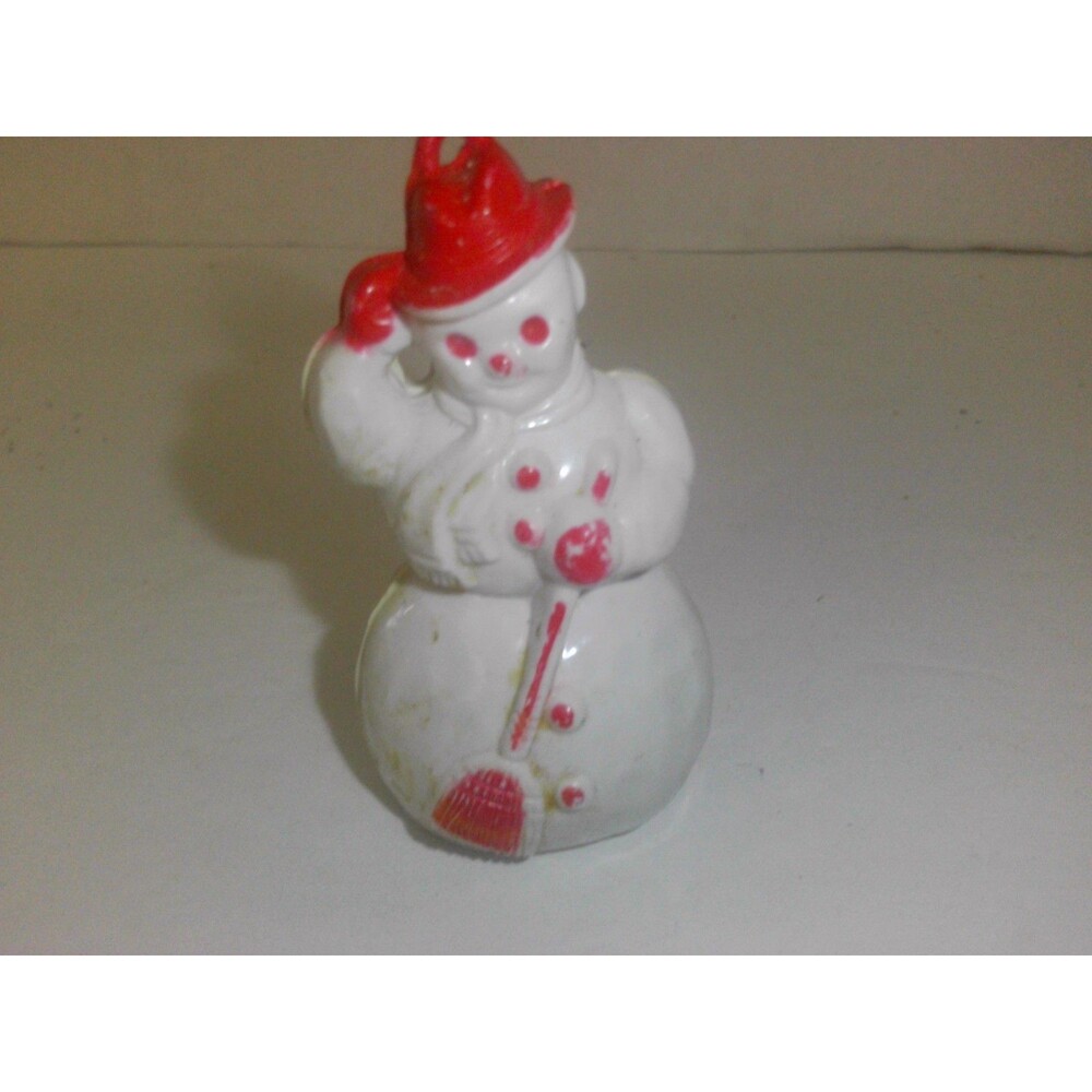 Rosen Rosbro Plastic Snowman with Red Trim Ornament 1950's